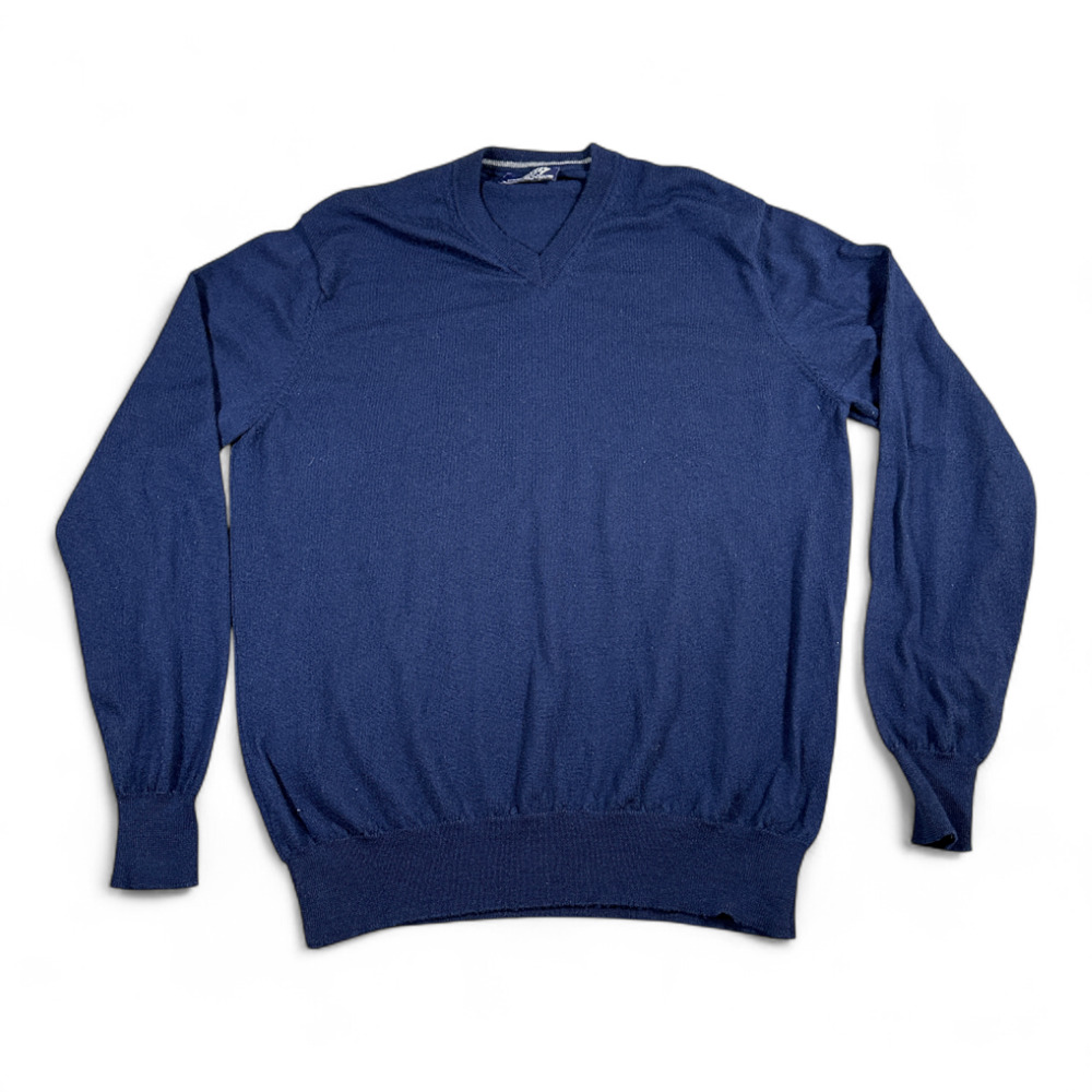 Jeremy Argyle Sweater Adult LARGE Blue NYC Merino Wool Knit V Neck Pullover Y2K